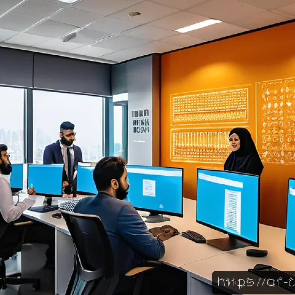 클라우드에서 컨테이너 활용 방법  Kubernetes - A modern office environment with a diverse team of Arab IT professionals collaborating on Kubernetes...