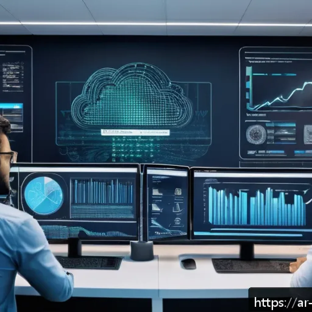 클라우드 서비스 제공업체 선택 기준 - A modern digital workspace featuring an Arabic-speaking IT professional analyzing cloud service data...